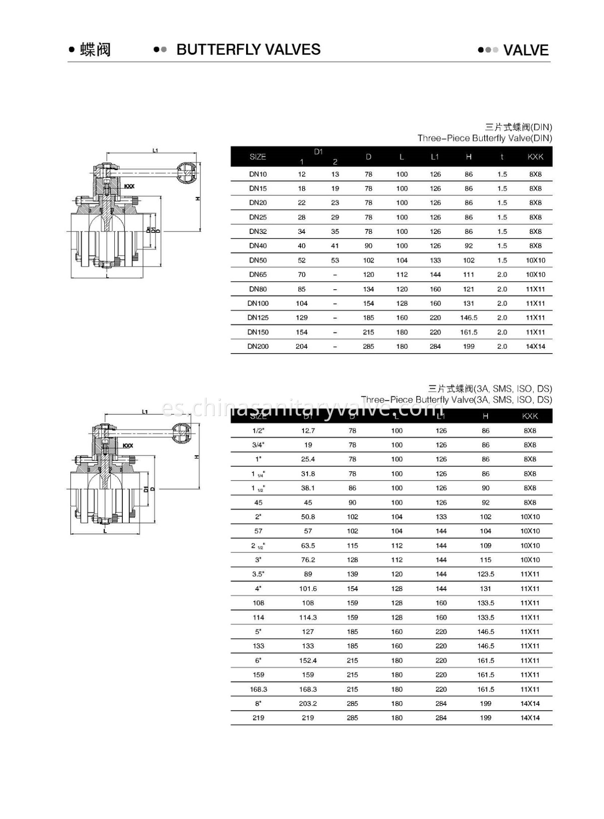 3Pieces BUTTERFLY VALVE